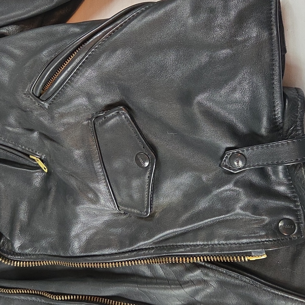 Brooks Black Leather Biker Jacket Coat Womens Size 42 MEDIUM Womans M - Picture 6 of 16